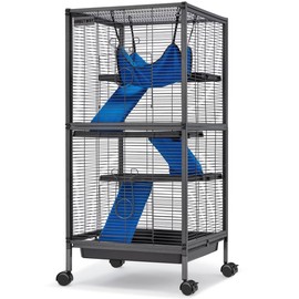 HABUTWAY 45''H Metal Small Animal Cages, Rolling Chinchilla Cage with Removable Ramps, Lagre Critter Nation Cage for Chinchillas/Guinea Pigs/Rabbit, Ferret Cages with Hammock & 4 Tiers, Black