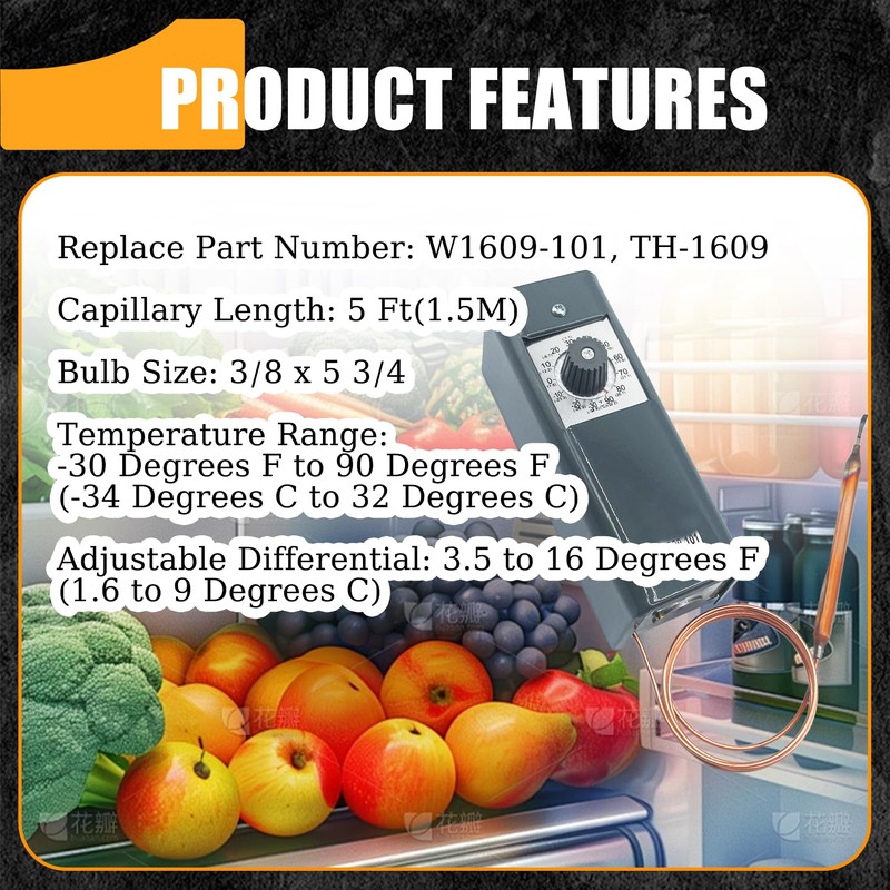 W1609-101 Thermostat Temperature Controller Refrigeration Remote Bulb TH-1609, from -30