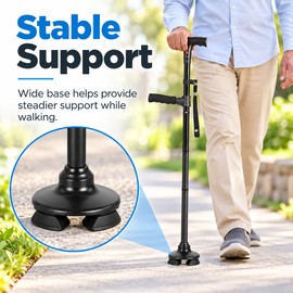 Folding Walking Cane for Seniors – Adjustable Aluminum Mobility Stick with LED Light & Alarm for Daily Support