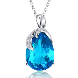 VONSSY Women's Necklace Gemstone Pendant Necklace Oval Teardrop Pear Crystal Ruby Emerald Pink Sapphire Birthstone Necklace Platinum Silver Jewellery Gift, Platinum or White Gold, Cubic Zirconia