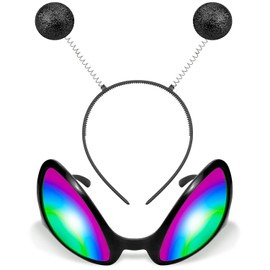 XIABYAYU Glitter Alien Headband, Alien Headband Black, Alien Headpiece, Unisex Headband, Alien Rainbow Lens Sunglasses, Headband for Theme Party, Outfit Party