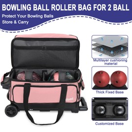 Goloni Double Roller 2 Ball Bowling Bag with Separate Shoe Compartment,2 Ball Bowling Bag with Wheels,Retractable Handle Extends to 40"