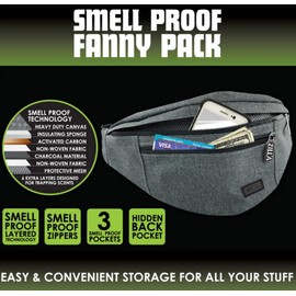 Smell Proof Fanny Pack - Water Resistant Small Waist Bag (Black)