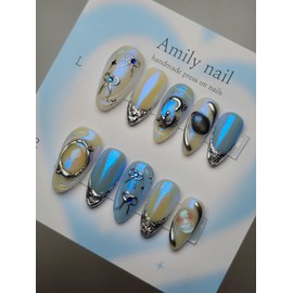 Metallic Aurora [Handmade Nail Tip] Emily Nail - Short Almond / 메탈릭오로라 [수제네일팁] 에밀리네일 - 숏아몬드