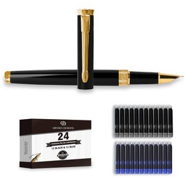 Dryden Designs Fountain Pen Fine Nib - Black - Smooth Elegant Writing with Ink Converters