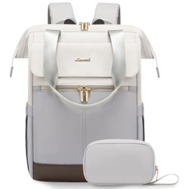 LOVEVOOK 17.3 Inch Laptop Backpack for Women, Large Capacity Travel Backpack with Organizer Bag, Waterproof Carry on Backpack Work Bag with USB Port, Teacher Nurse Backpack Purse,2PCS,Beige-Light Grey