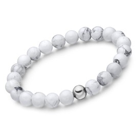 day.berlin Premium Men's Pearl Bracelet with Real 8 mm Gemstones, Natural Stone Bracelet 19 cm Long with Flexible Drawstring, Handmade for Men with 316L Stainless Steel Pearl, Stainless Steel