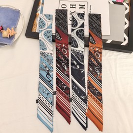 4pcs Purse Scarf For Handbags Silk Head Scarf For Hair Fashion Skinny Scarf For Women Long Neckerchief, Black Pattern, Medium