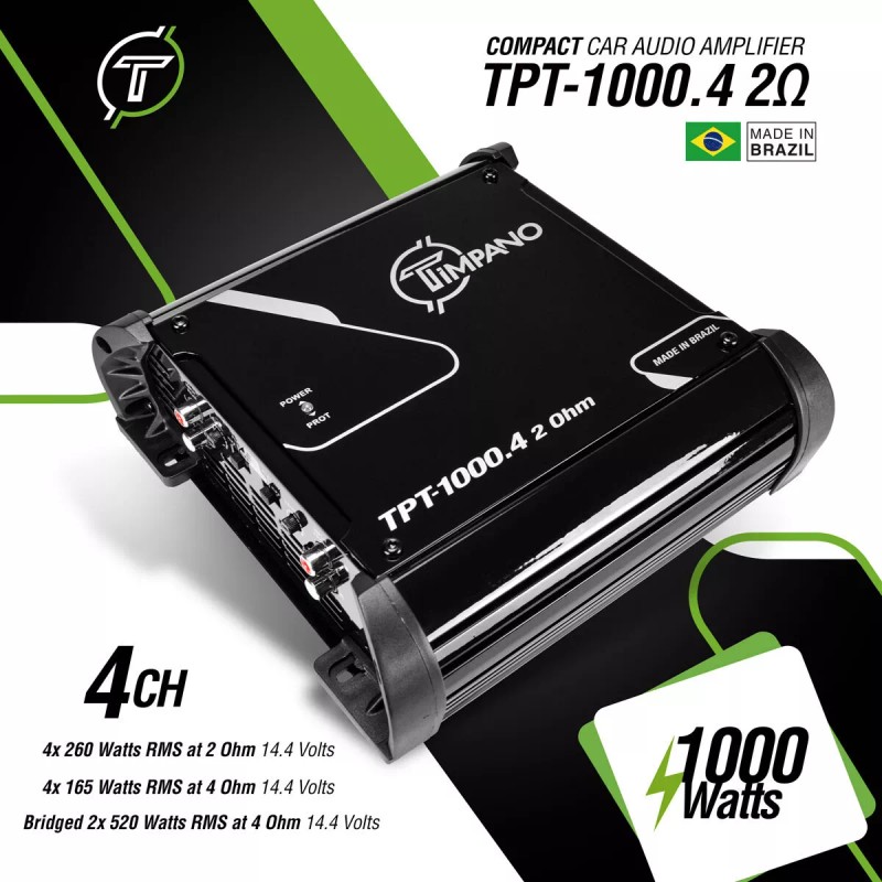 Timpano 1x Timpano TPT-1000.4 2 Ohms Brazilian Amplifier 1000W Car