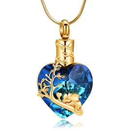 Minicremation Elephant Urn Pendant Necklace for Ashes Tree of Life Birthstone Urn Ash Heart Stainless Steel Crystal Necklace Keepsake Gift for Women, Stainless Steel, No Gemstone