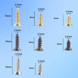 HVDHYY 1600pcs Small Screws M2.5 Small Hinge Antique Self Tapping Screw Multi-Purpose Wood Screw DIY Miniature Screws Set Silver Golden Black