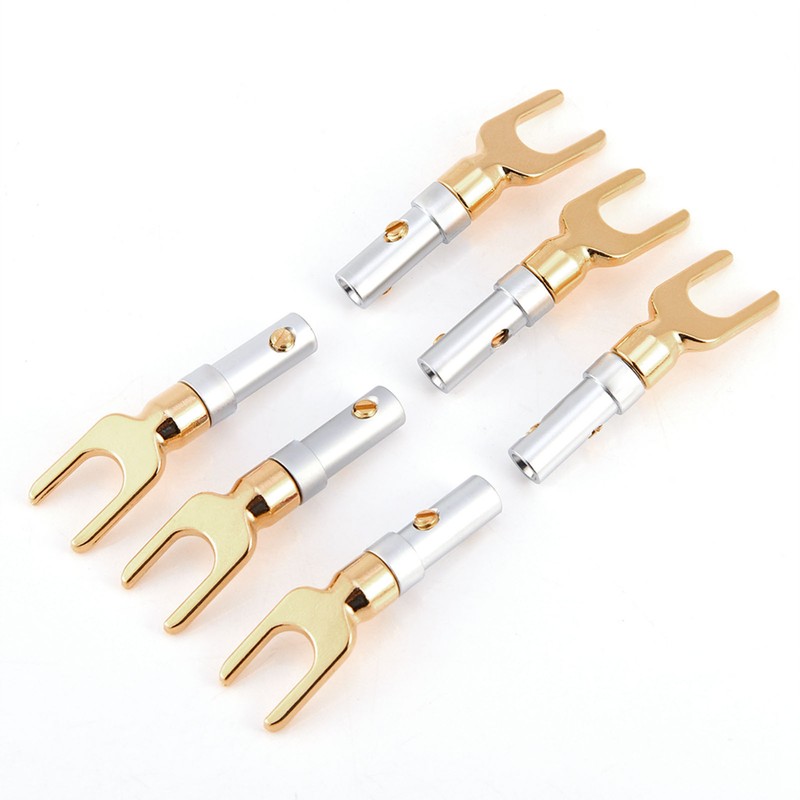6 Pcs Gold Plated 4mm Banana U Fork Y Spade