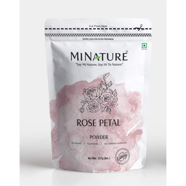 Rose petal powder by mi nature | 227 g (8 oz) (0.5 lb) | 100% Natural and Pure | Skin care | Chemical free | No added colours, no preservatives