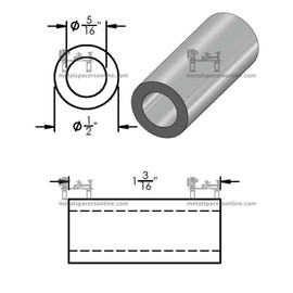 Steel Spacer 1/2" OD x 5/16" ID, Round Spacer Unthreaded Standoff Bushing Plain Finish, Fits Screws, Bolts 5/16" or M8, Metal Spacers Online (1-3/16" Length, 10 Pack)