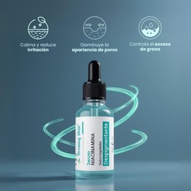 Serum Tópico Niacinamida Calmante 30ml ombate y reduce acné, calma irritaciones y enrojecimiento, hidrata, potencia la producción de colágeno, trata hiperpigmentación y manchas.