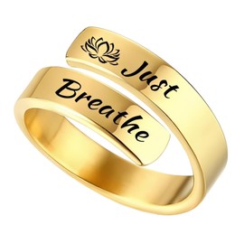 Just Breathe Rings for Women Gold Statement Rings Adjustable Stackable Rings Hope Rings for Women Inspirational Rings Encouragement Jewelry Gift for Women-Gold