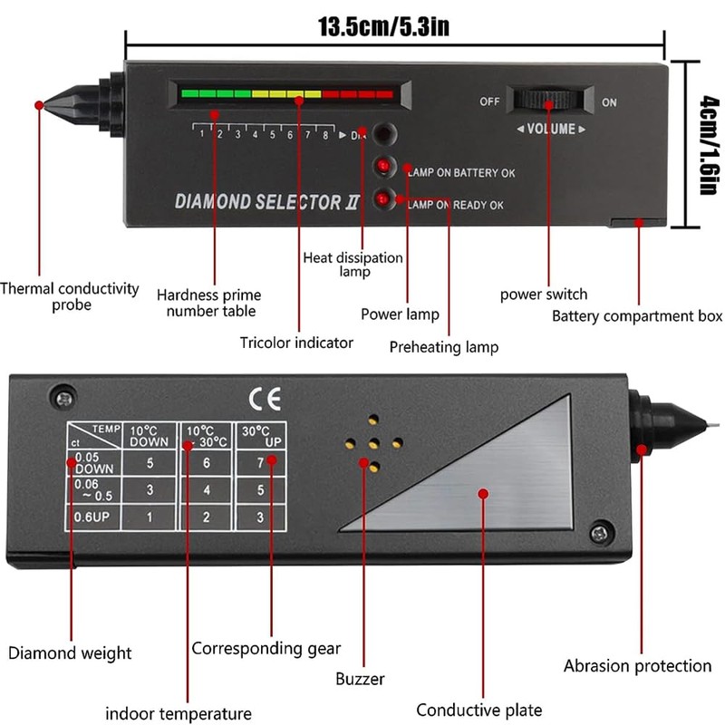Diamond Tester, High Accuracy Diamond Tester Pen with LED Indicator