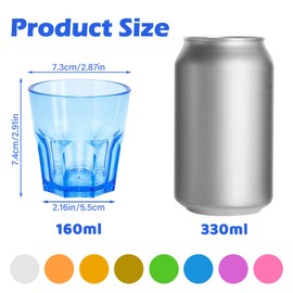 DIBALIYI 8PCS Plastic Cups Reusable, 5.63 OZ Glass Tumblers for Children, 160ML Premium Coloured Drinking Glasses for Adults Party, Stackable Acrylic Cups for Home Camping (160ml 8 Colors, 8PCS)