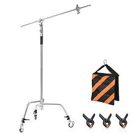Soonpho 100% Stainless Steel Heavy Duty Light Stand with Wheels & Sandbag &Clamps, Adjustable Reflector C-Stand with Holding Arm and Adjustable Leg,for Studio Video Reflector,Monolight,Softboxes