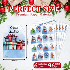 Christmas Gift Tags Stickers, 96Pcs Christmas Gift Labels Stickers, Self-Adhesive Watercolor Christmas Name Tags for Xmas Gifts Wrap Presents Boxes Decoration (Blue)