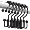Titanker Black Shower Curtain Hooks Rings, Rust-Resistant Metal Double Glide