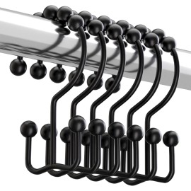 Titanker Black Shower Curtain Hooks Rings, Rust-Resistant Metal Double Glide Sho