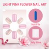 GlamRays 24 Pcs Pink Flower Short Almond Stick-On Nail Set