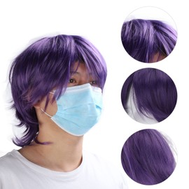 Peluca Corta Morada, Peluca de Cosplay, Resistente Al Calor, Corta, Anime, Cosplay, Moda, Fiesta, Disfraz, Pelo Sintético, Peluca, Color Morado para Hombres