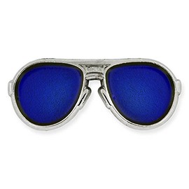 PinMart Trendy Silver and Blue Lenses Aviators Sunglasses Enamel Lapel Pin - 10 Pack
