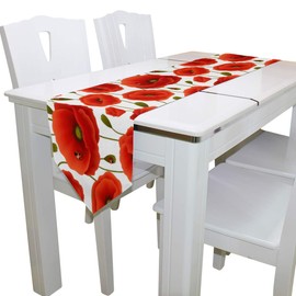 WOOR Double-Sided Poppy Flowers A Table Runner 13 x 90 Inches Long,Table Cloth Runner for Wedding Party Holiday Kitchen Dining Home Everyday Decor