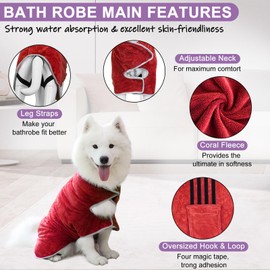 Gimilife Dog Towel, Dog Bathrobe Pet Grooming Towel Drying Coat Robes for After Bath Collection Absorbent Microfiber Towels Dog Bath Towels for Drying Dogs Small Medium Large