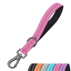 SAEGYPET 12 Inch Short Training Dog Leash with Padded Handle for Large Dogs, Dog Lead with Locking Carabiner Clip, Strong Training Leash (Pink, 12 Inch)