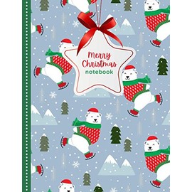 Merry Christmas Notebook: Ice Skating Polar Bear on Winter Blue / Large Blank Wide Ruled Journal Gift / Great Doodle Book - Shopping List Notepad - ... Santa or Stocking Stuffer for Adult Women