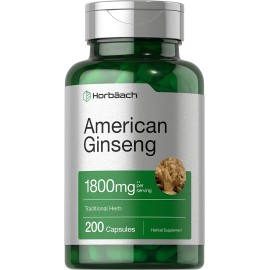 Horbäach American Ginseng Capsules | 1800 mg | 200 Count | Non-GMO | by Horbaach