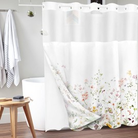 Tititex No Hooks Snap in Liner Colorful Bright Floral Shower Curtain Sets, Hotel Luxury Double Layers Waterproof Fabric & See-Through Top Window Bathroom Decorative 72x72 Inch