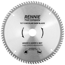 185mm x 20mm Bore x 80T TCT Saw Blade. 185mm Circular Saw Blade For Fine Cuts x 20mm Bore + 16mm Bore Reduction Rings Fits Evolution Bosch Makita Ryobi Dewalt Circular Saws Etc