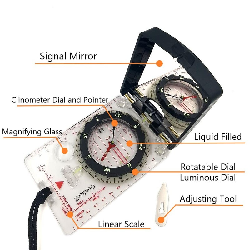 GooBeeZ Map Baseplate Compass with Adjustable Declination Clinometer Magnifying Glass
