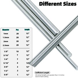 XIFOWE 4PCS 304 Stainless Steel Round Rod, 5/16" Diameter 12" Length Stainless Steel Bar for Crafts Metal Rods, Metal Solid Shaft Working Hobbies and DIY Model Industrial Manufacturing