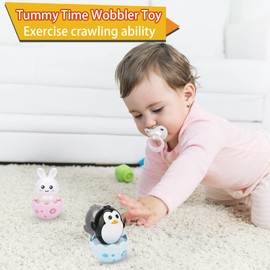 Lukax Roly Poly Baby Toys 6 to 12 Months, Tummy Time Musical Wobbler Toys, Penguin Bunny Tumbler Wobbler Toys for Toddler Boy Girl Gifts