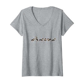 Womens Dachshund Pearl Necklace Minimalist Dog Print Kpop V-Neck T-Shirt