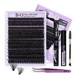 B&Q Cluster Lashes kit 280PCS 100D Volume Lash Extension Kit 10-18mm Ultra-Soft Eyelash Clusters D Curl Easy Application Individual Lashes at Home with Bond and Seal (100D Set-D-10-18)