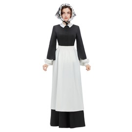 Cosplay.fm Women Pilgrim Civil War Nurse Costume Florence Nightingale Colonial Dress Pioneer Costume with Waist Apron (Black, XL)