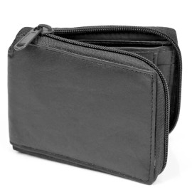 Marshal Mens Zip Around Bifold Wallet Genuine Leather Black Id Pocket Credit Card Window