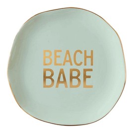Bella Sleep + Spa Makeup Sponge and Small Tray Black Blending Sponge with Gold Trimmed Ceramic Tray, 4.5" Diameter, Beach Babe