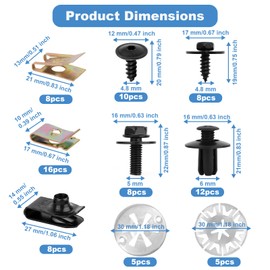 80 Stück Karosserieschrauben Set Metall Befestigungsclips U Typ Auto Blechmutter Schraube Mutter Clip Kit mit Klemmscheiben Hitzeschutzblech für Befestigen Reparieren Autoteil