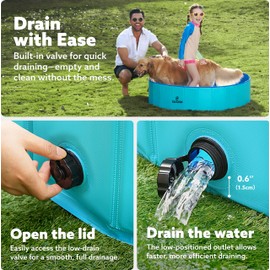 SLOOSH Foldable Dog Kiddie Pool - Portable Hard Plastic Doggie Swimming Pool, Anti-Slip Collapsible Pets Bath Tub Suitable for Kids Indoor Outdoor Backyard Use (Blue, 48" x 12")