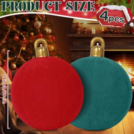 4 PCS 24" Velvet Christmas Inflatable Ball Ornament Giant Xmas Inflatable PVC Balls Flocked Blow up Christmas Ornaments Holiday Yard Outdoor Decor for Christmas Tree Indoor Lawn Porch