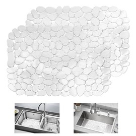 Snillok 2 PCS Kitchen Sink Mat Adjustable Sink Protector Mats, PVC Clear Pebble Sink Protector Non-Slip Sink Drainer Mat Dish Drying Mats Pad for Bottom of Stainless Steel Sinks, 15.74 x 11.8 inch