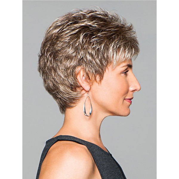 Gabor Wigs Flirt Average Cap Wig Color GL 56-60 SUGARED SILVER - Short Precision Layering Small Curls FlexLite Synthetic Women's Capless Personal Fit GABhuw_flirt3-GL56-60
