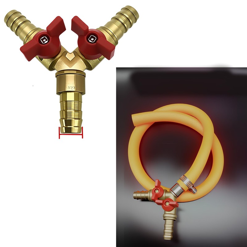 Chiloskit Shut Off 3 Way Ball Valve, Brass 3/8" Hose